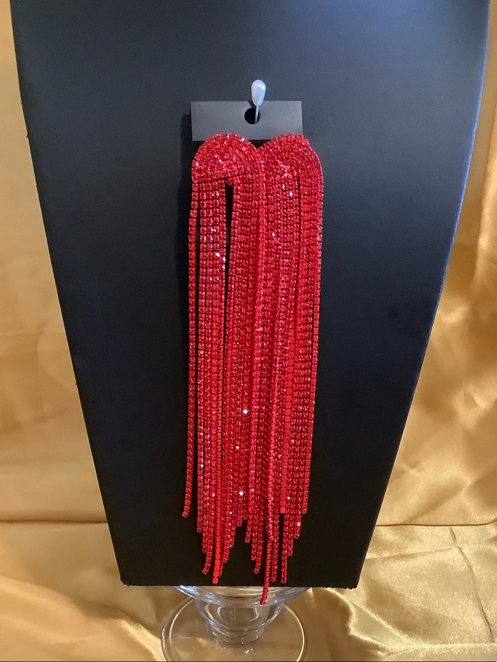 Red Tassel Crystal Statement Earrings - Brand Unspecified